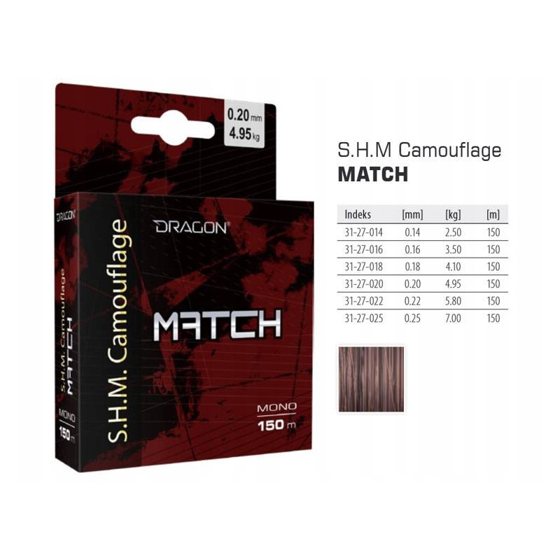 Żyłka DRAGON S.H.M.Camouflage Match 0.25 mm/7.00 kg 150 m camou/brązowo-czarna Żyłka DRAGON S.H.M.Camouflage Match 0.25 mm/7.00 kg 150 m camou/brązowo-czarna