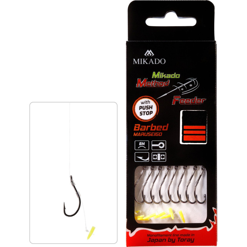 Mikado Przypon Method FEEDER - Z PUSH STOPEM - hak z zadziorem nr 4 / żyłka: 0.28mm/10cm - op.8szt. Mikado Przypon Method FEEDER - Z PUSH STOPEM - hak z zadziorem nr 4 / żyłka: 0.28mm/10cm - op.8szt.